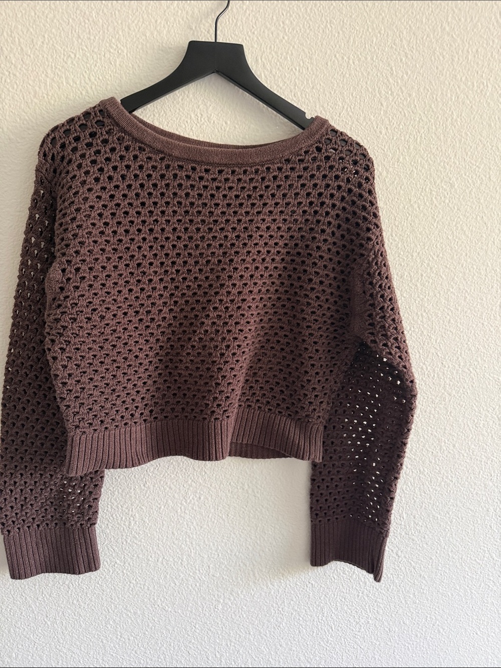 J. Crew Brown Open Weave Cropped Crewneck Sweater S